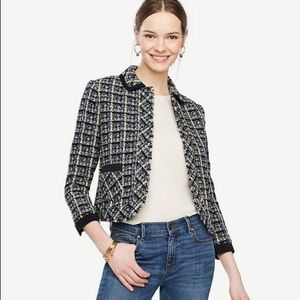 Ann Taylor Navy and Yellow Tweed Blazer
